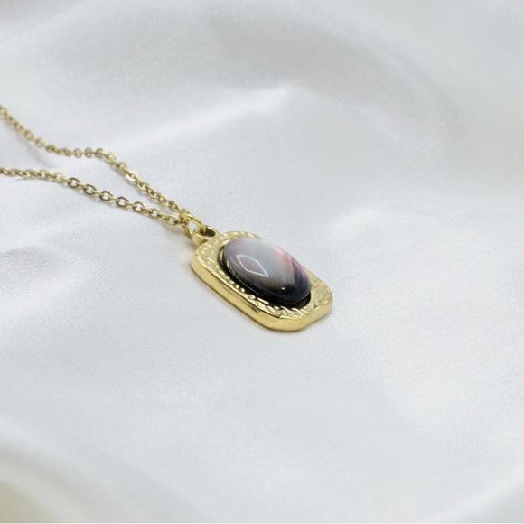 Aurora Borealis Stone Pendant Gold Necklace - Picture 2 of 5